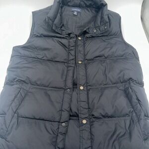 Lands End Down Puffer Vest Mens Medium 38-40 Black Snap Front